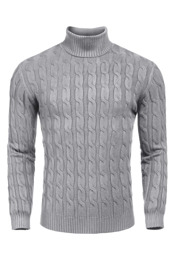 Men's Slim Fit Turtleneck Long Sleeve Sweater Casual Twisted Knitted Pullover Sweaters