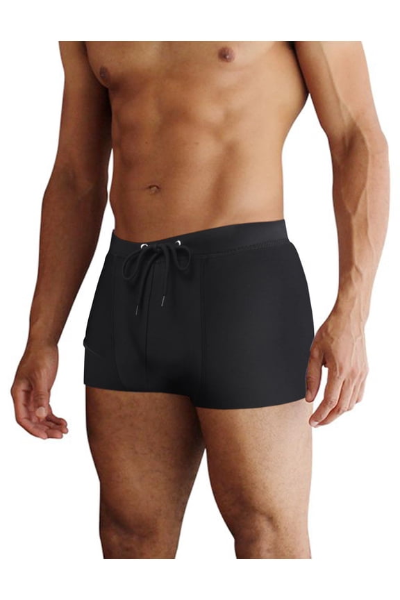 Mens Bathing Suit Square Leg Swim Shorts Quick Dry Swimsuit Tight Swimwear with Liner