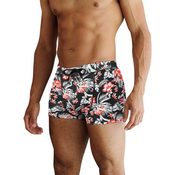 COOFANDY Men's Summer Swim Jammers Square Leg Swimming Briefs Tropical Beach Swimsuit Plant Prints