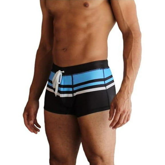 COOFANDY Men Square Leg Swim Trunks Tight Swim Shorts Color Block Swimsuit Stripe