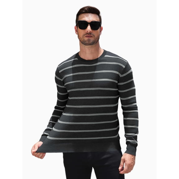COOFANDY Men's Striped Crewneck Sweaters Long Sleeve Knit Pullover Lightweight Slim Fit Sweater