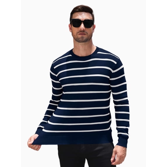 COOFANDY Men's Striped Crewneck Sweaters Long Sleeve Knit Pullover Lightweight Slim Fit Sweater