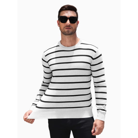 COOFANDY Men's Striped Crewneck Sweaters Long Sleeve Knit Pullover Lightweight Slim Fit Sweater