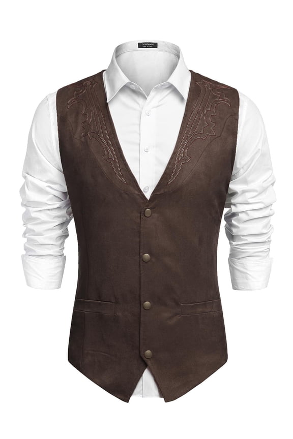 Men's Suede Leather Suit Jacket - Slim Fit Western Vest Waistcoat