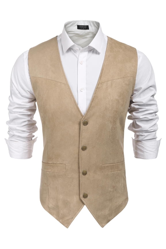 Men's Suede Leather Suit Vest Casual Western Vest Jacket Slim Fit Cowboy Waistcoat