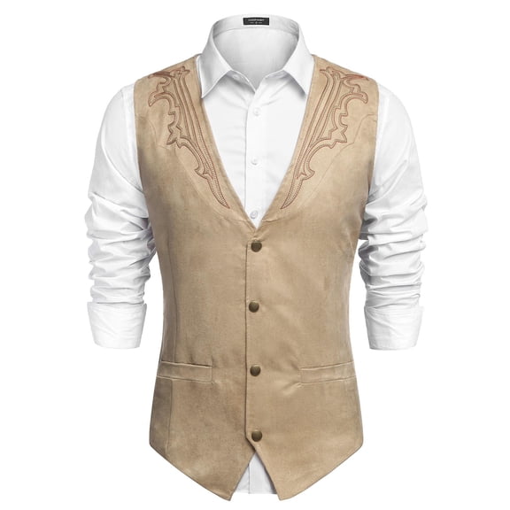 COOFANDY Men's Suede Leather Suit Vest Casual Western Vest Jacket Slim Fit Cowboy Waistcoat