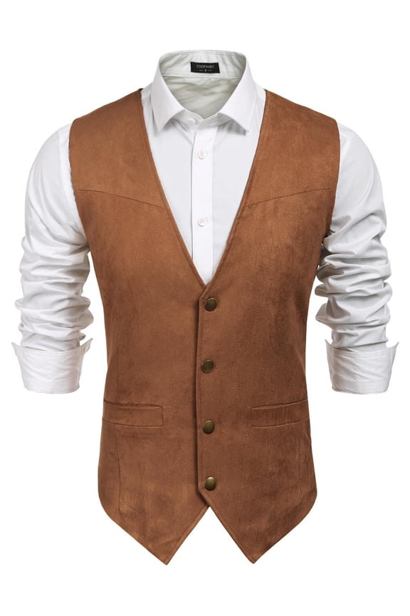 Men's Suede Leather Suit Vest Casual Western Vest Jacket Slim Fit Cowboy Waistcoat