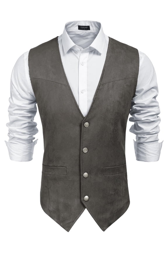 Men's Suede Leather Suit Vest Casual Western Vest Jacket Slim Fit Cowboy Waistcoat