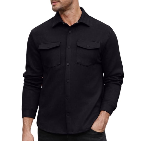 COOFANDY Men's Suede Shirt Jacket, Long Sleeve Button Down Overshirt with Chest Pockets, Soft Faux Suede Casual Shacket, Collared Work Outerwear Coat for Fall Winter Daily Business