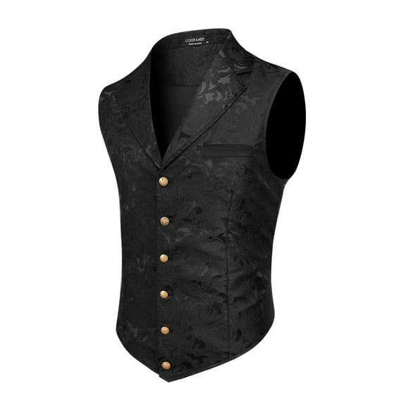 COOFANDY Mens Suit Vest Paisley Floral Victorian Vests Gothic Steampunk Formal Waistcoat Tuxedo Vests with Notched Lapels