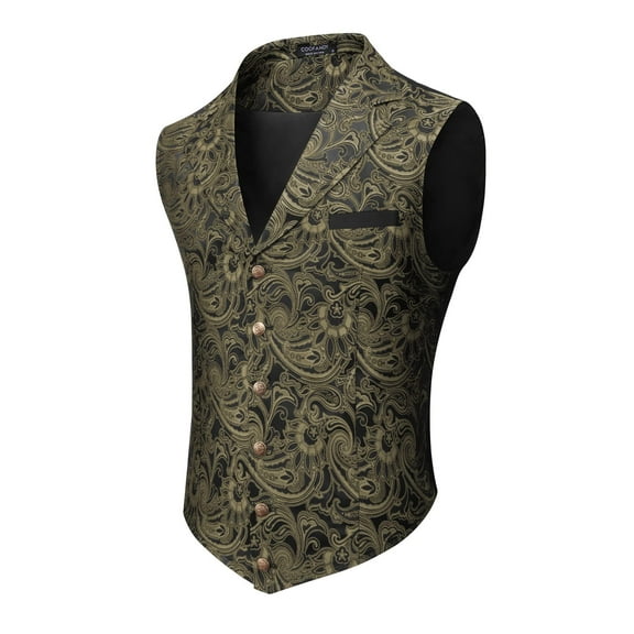 COOFANDY Mens Suit Vest Paisley Floral Victorian Vests Gothic Steampunk Formal Waistcoat Tuxedo Vests with Notched Lapels