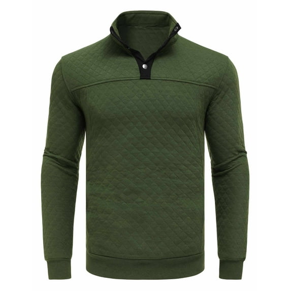 COOFANDY Mens Quarter Sweatshirt Quilted Long Sleeve Mock Neck Active Sweater Waffle Pullover Polo Shirts With Pockets Army Green M