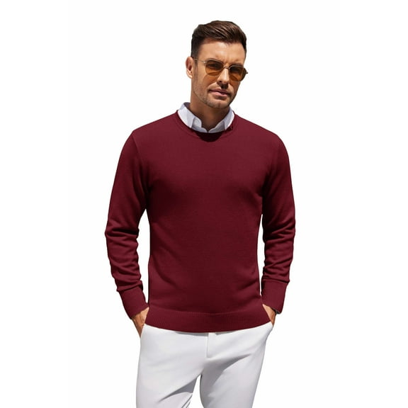 COOFANDY Mens Crewneck Sweater Pullover Knit Sweater Lightweight Sweaters with Ribbing Edge Red M