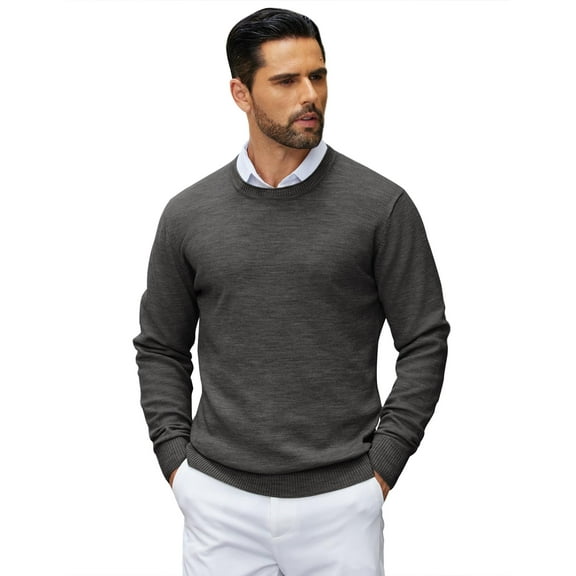 COOFANDY Mens Crewneck Sweater Pullover Knit Sweater Lightweight Sweaters with Ribbing Edge Medium Grey L