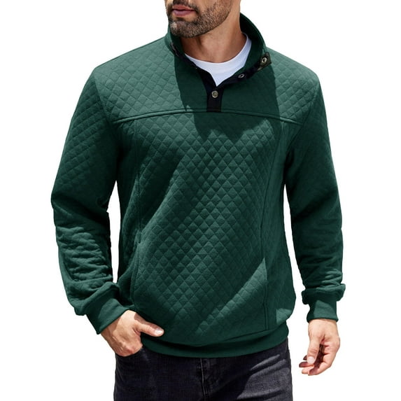 COOFANDY Men 1/4 Zip Sweatshirt Long Sleeve Stand Collar Henley Button V Neck Casual Knit Pullover with Pocket