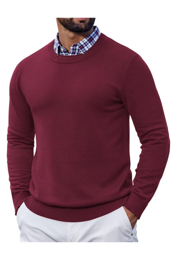 Mens Crewneck Sweater Pullover Knit Sweater Lightweight Sweaters with Ribbing Edge