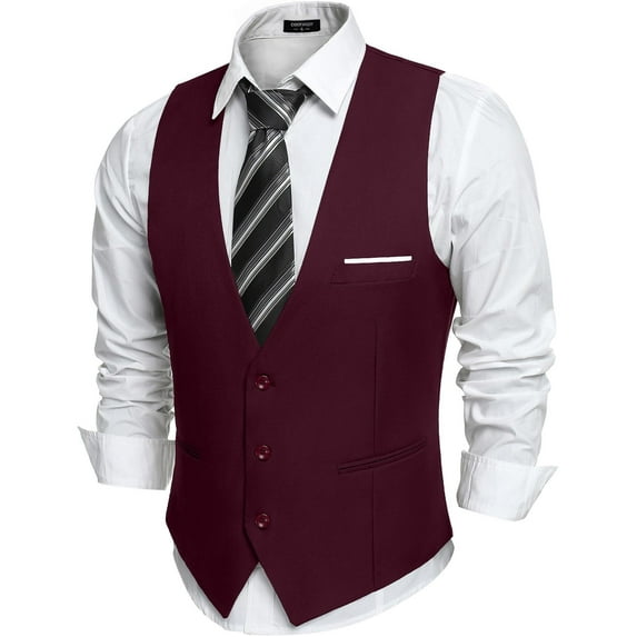 COOFANDY Men's V-Neck Sleeveless Business Suit Vests Slim Fit Wedding Waistcoat Christmas Vest