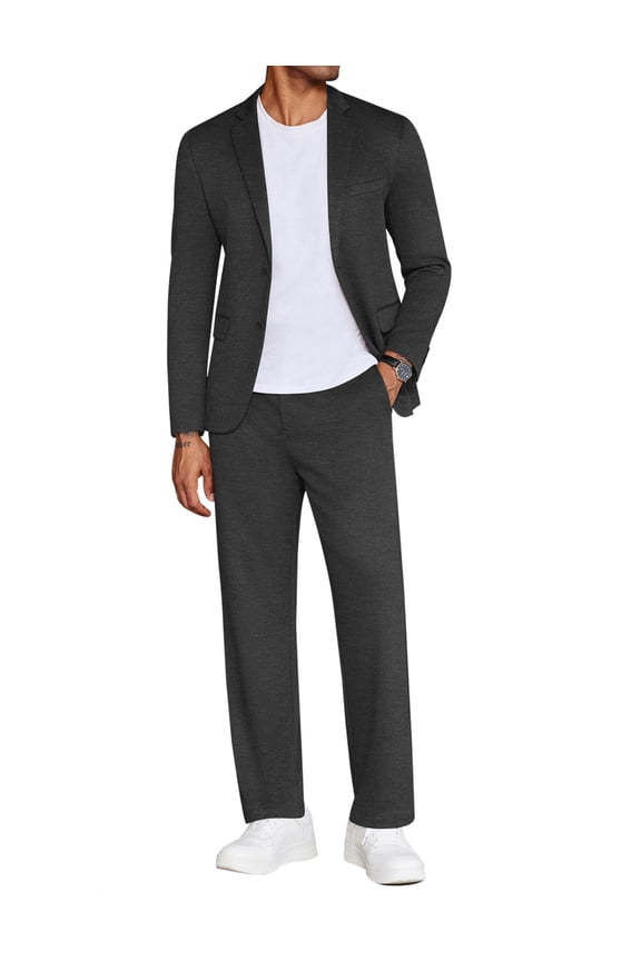 Men's Suits 2 Piece Slim Fit Suit Set 2 Button Lightweight Casual Knit Blazer Suit Jacket Pants
