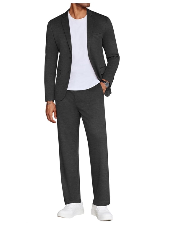 Men's Suits 2 Piece Slim Fit Suit Set 2 Button Lightweight Casual Knit Blazer Suit Jacket Pants