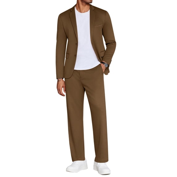 COOFANDY Men's Suits 2 Piece Slim Fit Suit Set 2 Button Lightweight Casual Knit Blazer Suit Jacket Pants