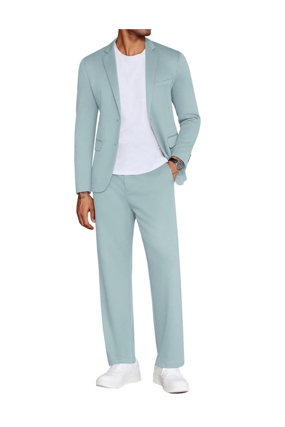Men's Suits 2 Piece Slim Fit Suit Set 2 Button Lightweight Casual Knit Blazer Suit Jacket Pants