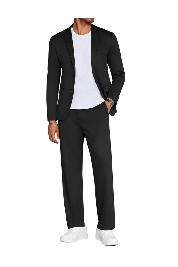 Men's Suits 2 Piece Slim Fit Suit Set 2 Button Lightweight Casual Knit Blazer Suit Jacket Pants