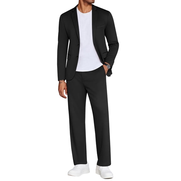 COOFANDY Men's Suits 2 Piece Slim Fit Suit Set 2 Button Lightweight Casual Knit Blazer Suit Jacket Pants