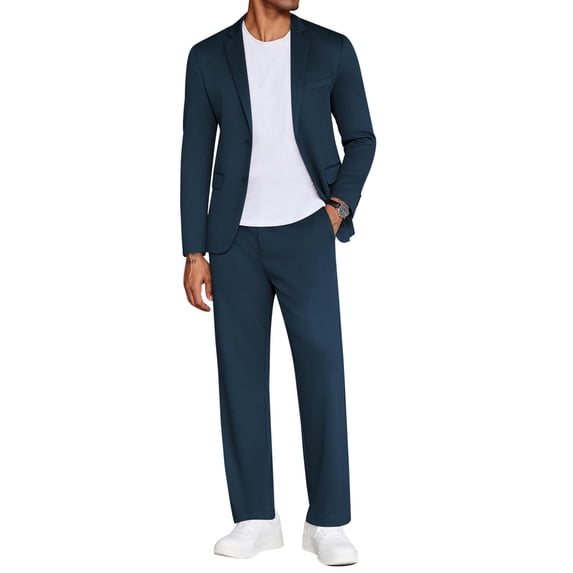 COOFANDY Men's Suits 2 Piece Slim Fit Suit Set 2 Button Lightweight Casual Knit Blazer Suit Jacket Pants