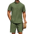 thumbnail image 1 of COOFANDY Men's Summer Beach Outfits 2 Piece Short Sleeve Shirts and Shorts Casual Vacation Linen Sets for Men, 1 of 6