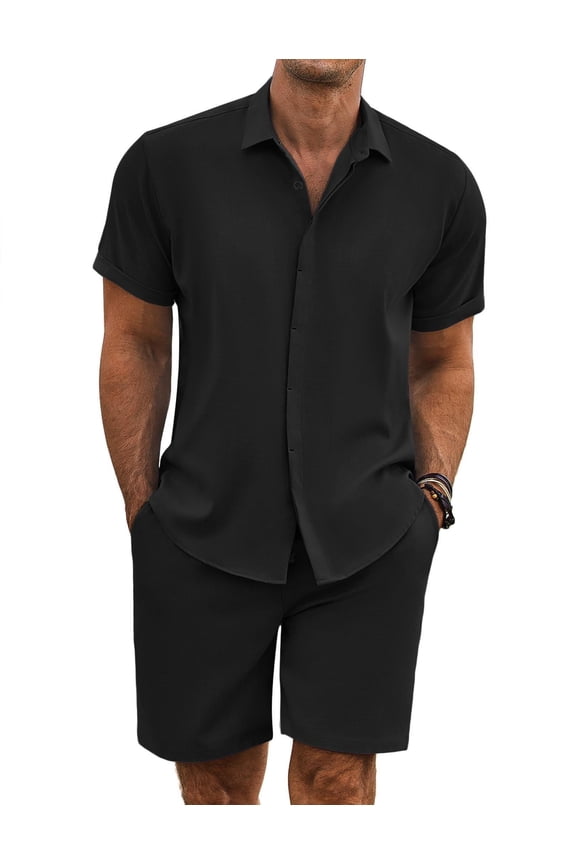 Mens Beach Set 2 Piece Linen Outfit for Men Short Sets