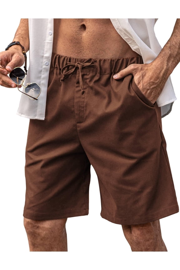 Men Linen Classic Fit Short Lightweight Drawstring Short with Pockets