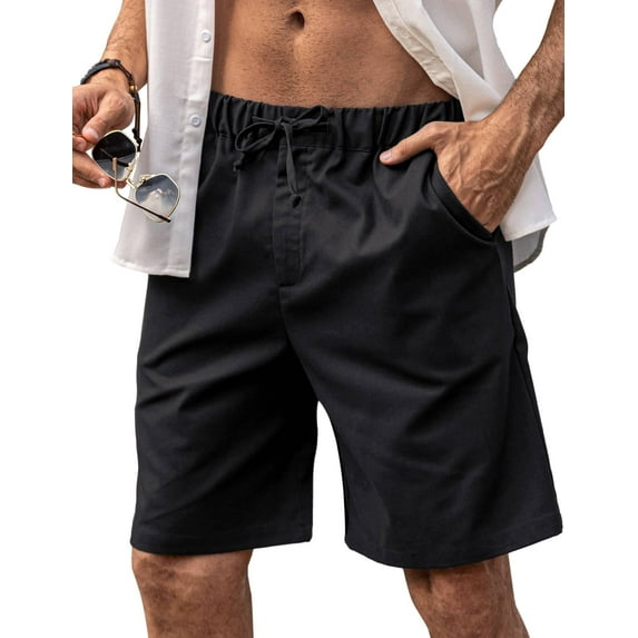 COOFANDY Men Linen Classic Fit Short Lightweight Drawstring Short with Pockets