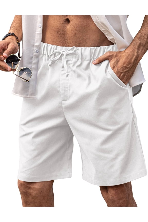 Men's Casual Drawstring Shorts Lightweight Linen Shorts Elastic Waist Beach Shorts