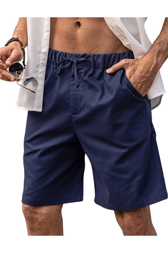 Mens Beach Shorts Casual Summer Shorts Lightweight Drawstring Button Flat Front Shorts