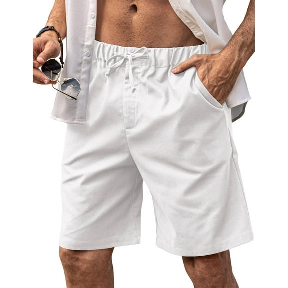 COOFANDY Men Linen Short Stretchy Drawstring Waistband Lounge Short with Pockets