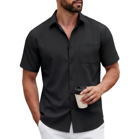COOFANDY Men's Summer Casual Short Sleeve Button Down Shirt - Untucked Fit Dress Shirt with Pocket