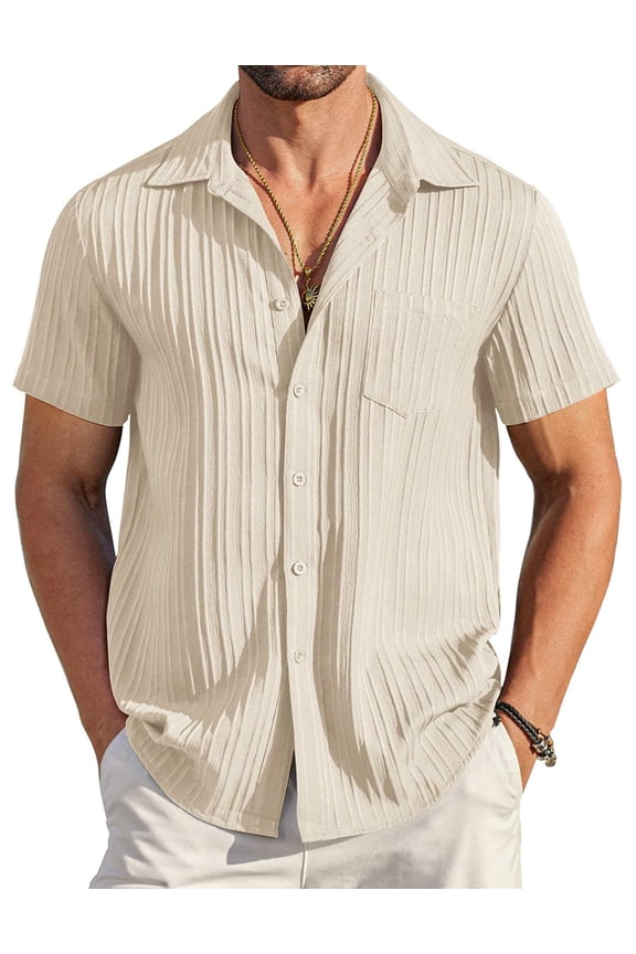 Men Short Sleeve Button Up Shirts Casual Linen Shirts for Men Summer Beach Shirt for Wedding
