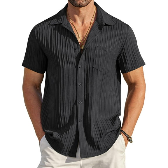 COOFANDY Men's Summer Linen Shirts Short Sleeve Button Down Shirts for Men Fashion Beach Casual Shirt