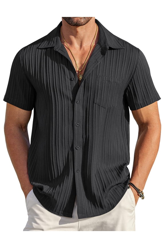Men's Linen Shirts Short Sleeve Button Down Shirt for Men Fashion Summer Beach Shirt