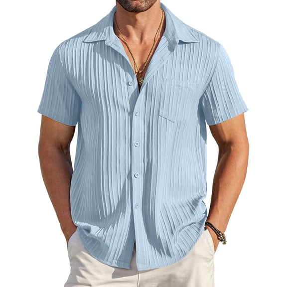 COOFANDY Mens Button Up Shirts Short Sleeve Casual Untucked Shirts Linen Summer Beach Shirts
