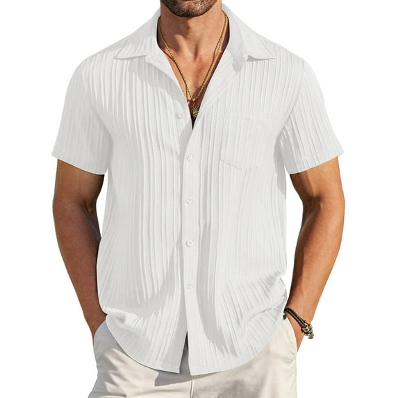 COOFANDY Men's Summer Linen Shirts Short Sleeve Button Down Shirts for Men Fashion Beach Casual Shirt