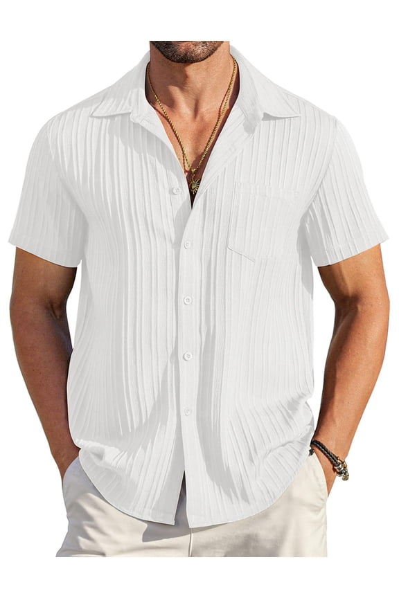 Men's Summer Linen Shirts Short Sleeve Button Down Shirts for Men Fashion Beach Casual Shirt