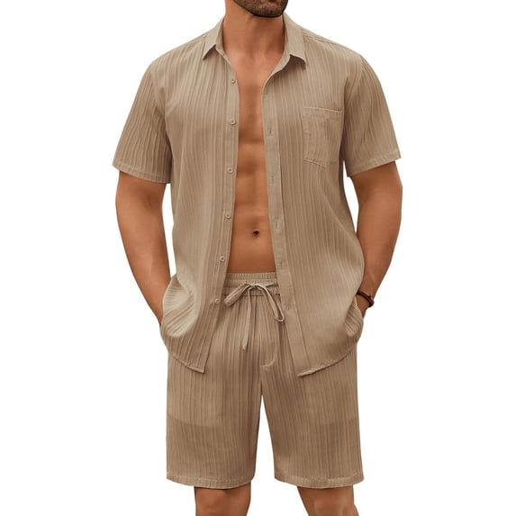 COOFANDY Textured 2 Piece Set for Men Summer Beach Vacation Sets Button Down Short Set