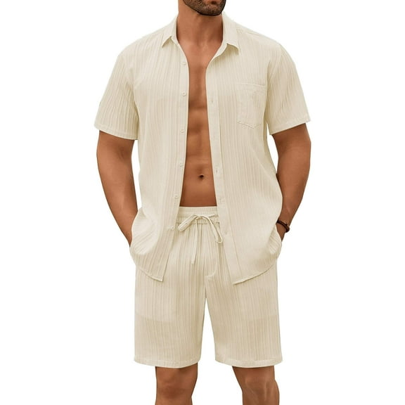 COOFANDY Mens Short Sets 2 Piece Outfits Casual Button-Down Shirts Beach Wedding Attire