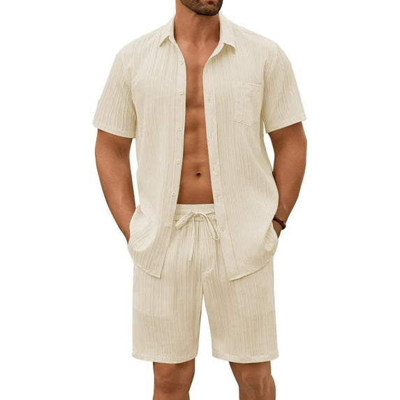 COOFANDY Mens Short Sets 2 Piece Outfits Casual Button-Down Shirts Beach Wedding Attire