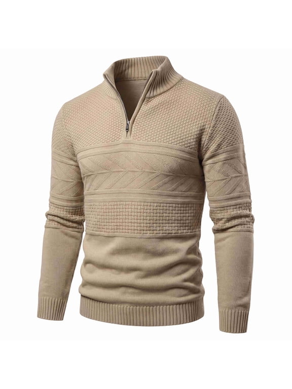 Men's Sweater Quarter Zip Pullover Casual Knit Cotton Long Sleeve Mock Neck Sweaters for Casual Outings Daily Work Business