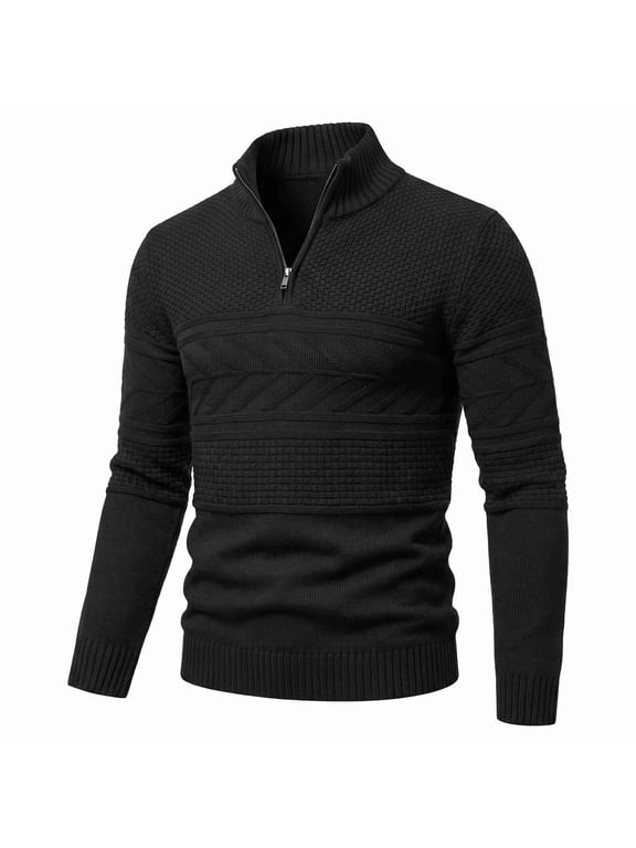 Men's Sweater Quarter Zip Pullover Casual Knit Cotton Long Sleeve Mock Neck Sweaters for Casual Outings Daily Work Business