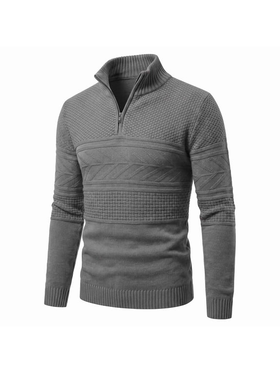 Men's Sweater Quarter Zip Pullover Casual Knit Cotton Long Sleeve Mock Neck Sweaters for Casual Outings Daily Work Business