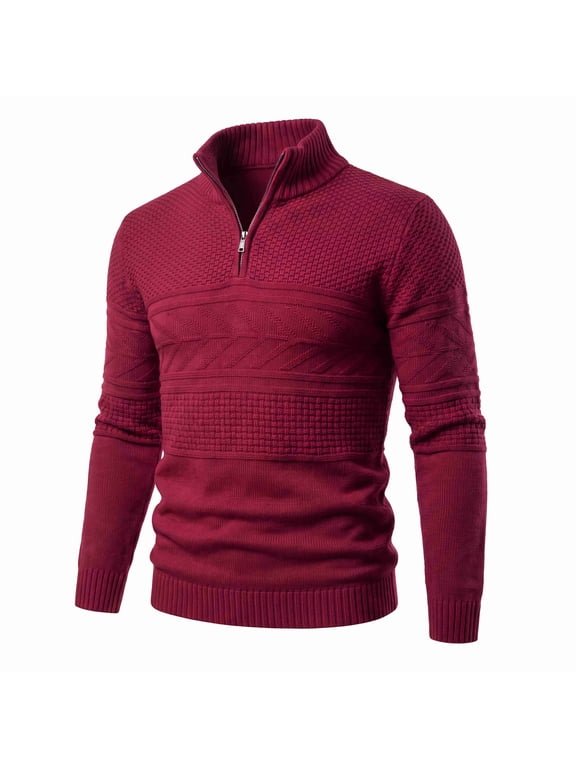 Men's Sweater Quarter Zip Pullover Casual Knit Cotton Long Sleeve Mock Neck Sweaters for Casual Outings Daily Work Business