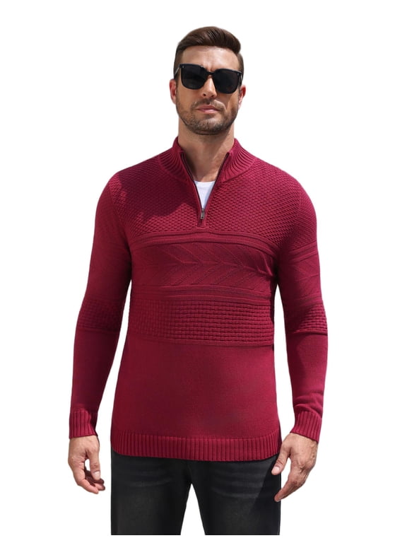 Men's Sweater Quarter Zip Pullover Casual Knit Cotton Long Sleeve Mock Neck Sweaters for Casual Outings Daily Work Business